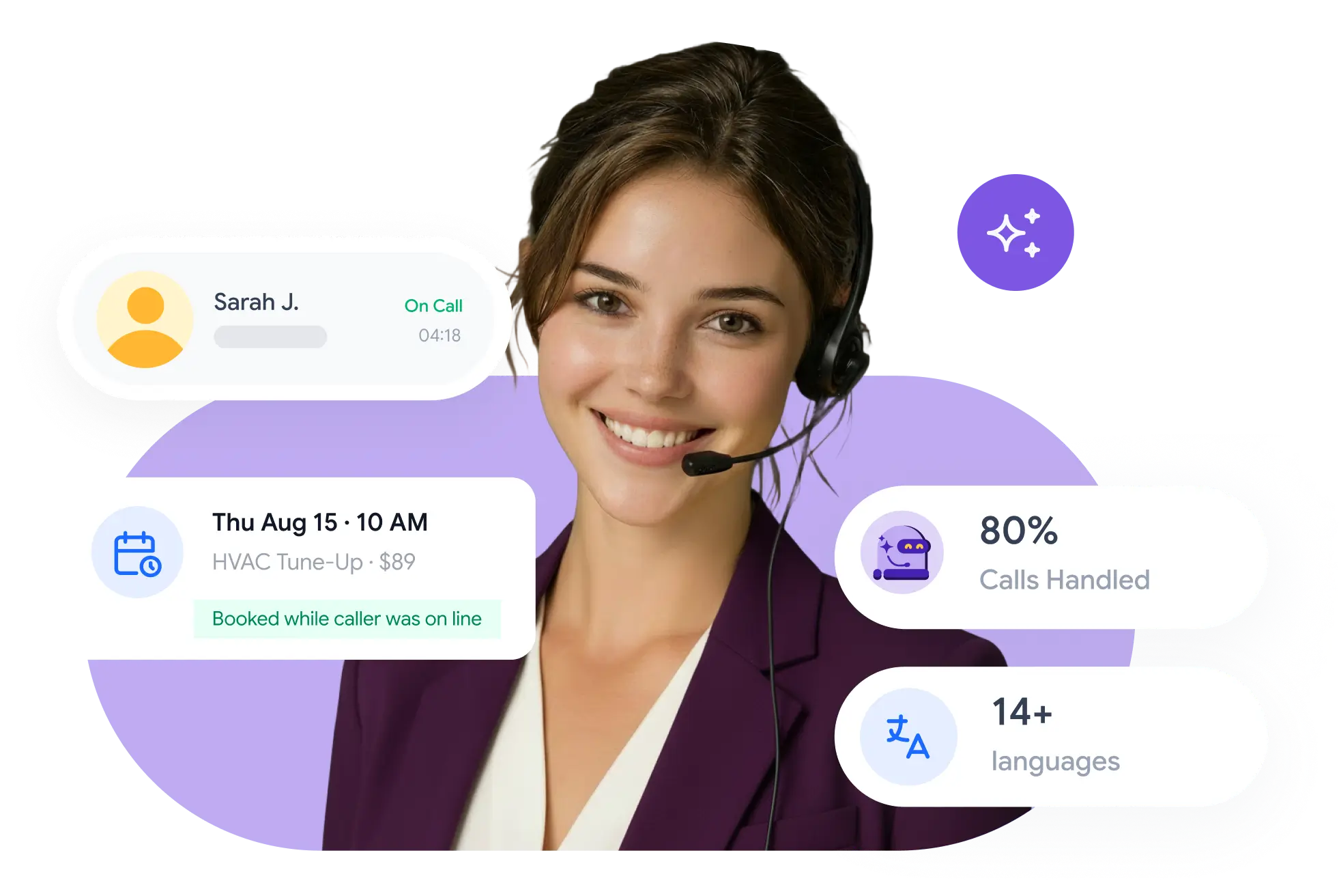 An AI receptionist handling live calls around the clock — answering, booking, and qualifying leads while you focus on the job
